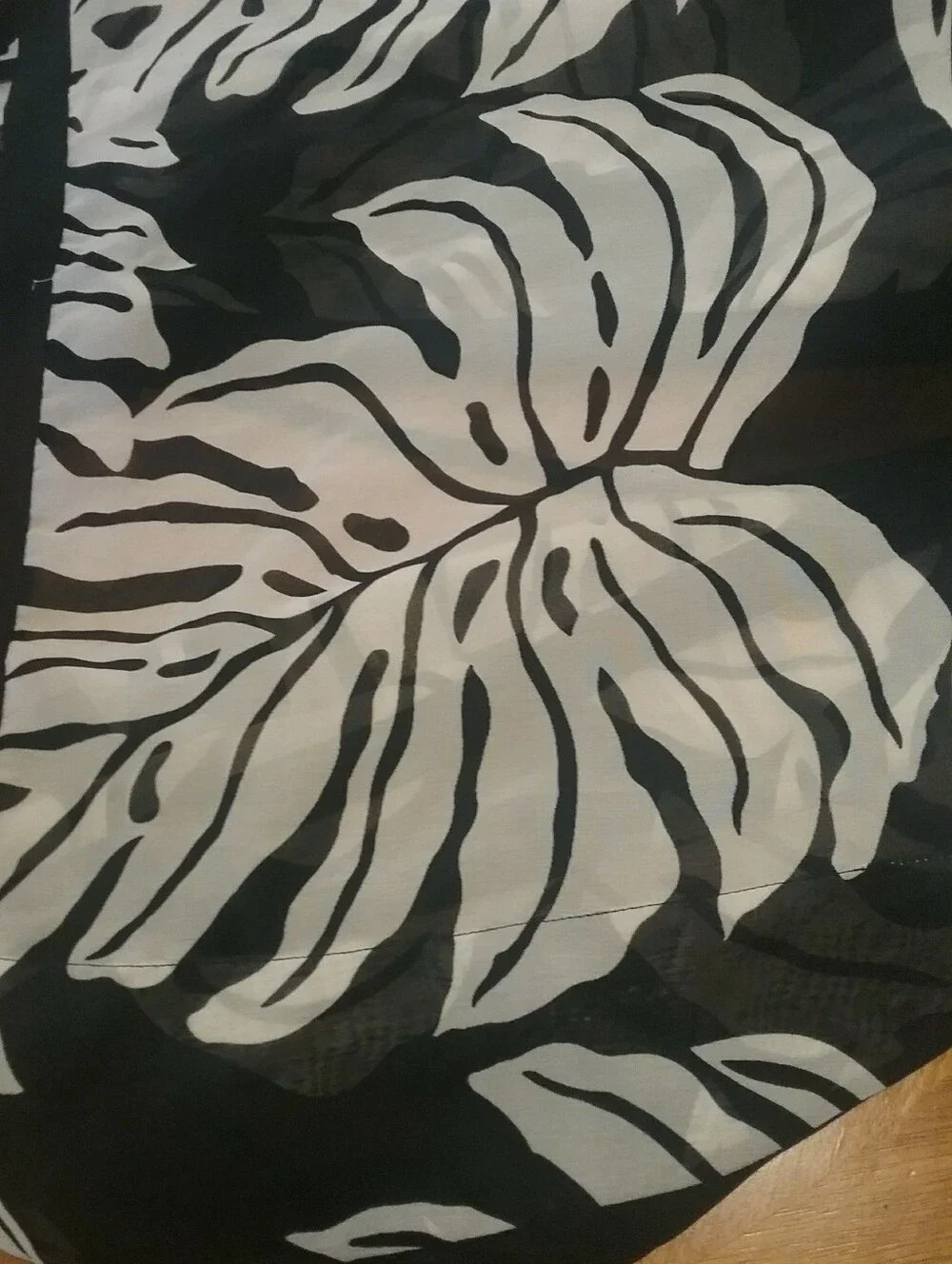 Black and White Kimono with Tropical Leaf Pattern